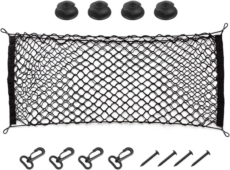 Hanemia Car Rear Cargo Net, Adjustable Elastic Storage Organizer Net, Trunk Cargo Storage Net, Universal Fit for Car, Vehicle, SUV (35.4"x15.8") - Image 1
